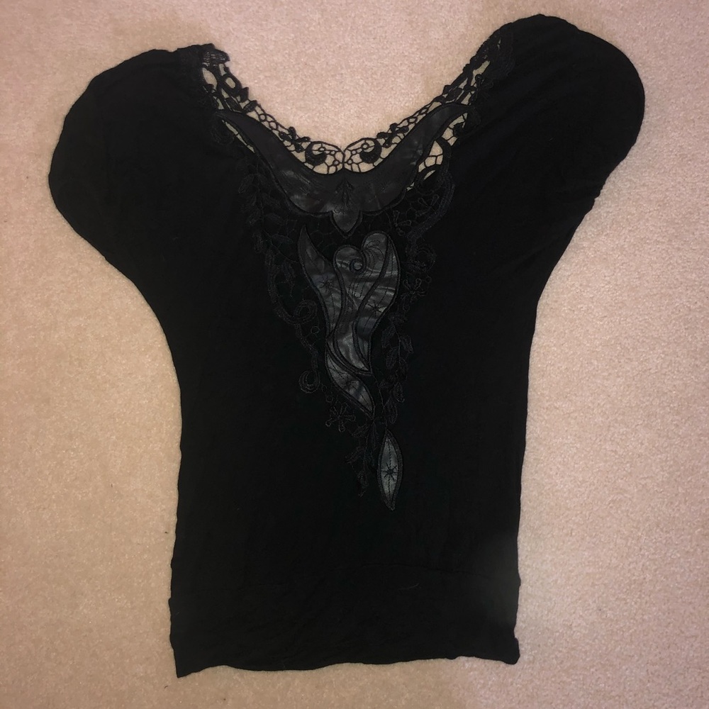Black open back lace shirt